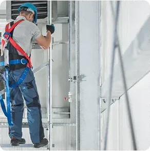 A_man_wearing_a_safety_harness_climbs_a_ladder_ISM_Driving_lessons